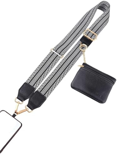 OUTXE Clip and Go Strap for Phone with Wallet Crossbody, Detachable Wrist Strap Save Girls Anti Theft Lanyard with Zippered Pouch & 2* Nylon Tab for All Phones (Bohemian Black)