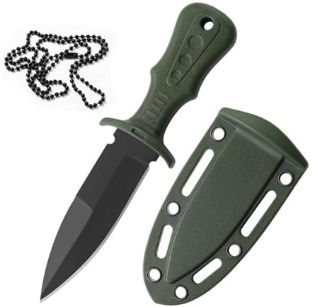 Thoquene 121mm Mini Messer Kette, Edelstahl Ketten Gürtelmesser, Tragbar Neck Knife(Armeegrün)