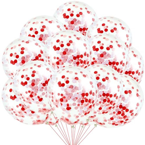 KOBOKO Konfetti Luftballons Rot Weiß Karneval Deko, 20 Stk 12 Zoll Zirkus Deko Luftballon konfetti Rot Weiss, Geburtstagsdeko Rot Ballons Weiß, Karneval Dekoration Rote Weiße Helium Ballons Geburtstag