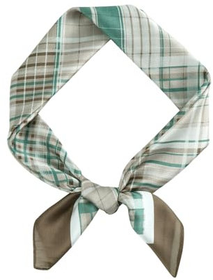 DAMILY Bandana Halstuch Damen, Damen Herren Schal Faux Seidenschal Blume Silk Square Scarves Bandanas Kopftuch Schal 60 * 60 cm Bunte (Grün/Plaid)