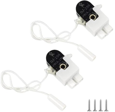 Prmape 2 Pezzi Interruttore a Tirante, Interruttore a Corda 2 x 2 A 250 V, Mini Interruttore con Cord per Ventilatore a Soffitto, Plafoniera, Bagno Lampada a Muro, Lampada da Comodino