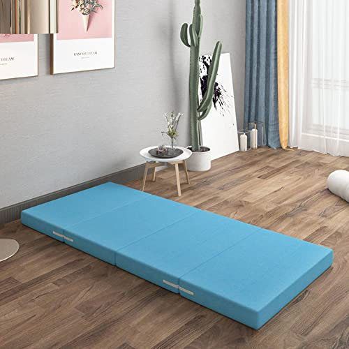 Faltmatratze für Bürogäste, dicker Schaumstoff, faltbare Boden-Futon-Isomatte mit abnehmbarem Bezug, Einzelgröße, Blau (80 x 200 x 10 cm)
