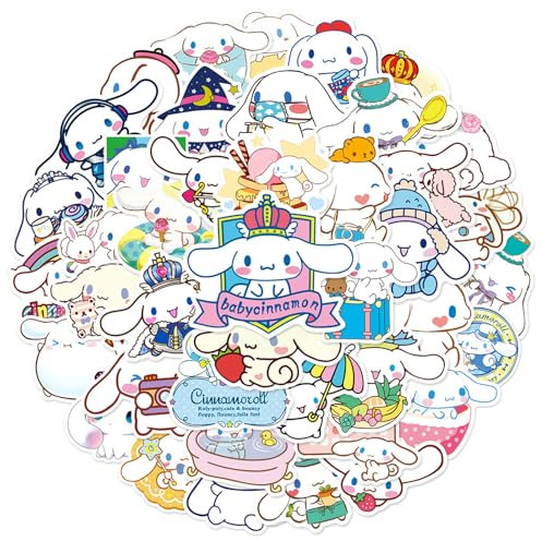 50 Stück niedliche Cinnamoroll-Hunde-Wasserflaschen-Aufkleber für Kinder, Kawaii-Cartoon-Zimtfarben, wasserdichte Aufkleber für Teenager, Mädchen, Laptop, Skateboard, Fahrrad, Telefon, Computer,
