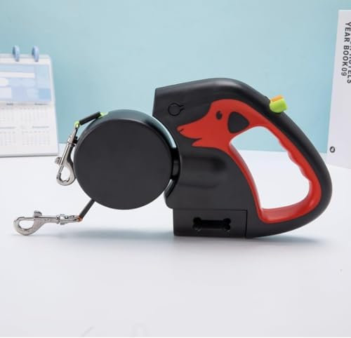 Individualisieren Sie, was Sie brauchen, einziehbare Doppel-Hundeleine für 2 Hunde – um 360° drehbar, keine Verhedderungstechnologie, LED-Taschenlampe, Kotbeutelhalter, reflektierende Sicherheitsleine