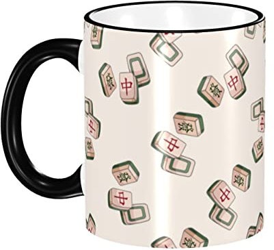 YINGD Mahjong Mahjong Yakuman New Year Mahjong Fliesen Anime Tasse Hitzebeständig Kältebeständig Großes Fassungsvermögen 330 ml Kaffeetasse Keramik Frühstückstasse Leicht Geburtstagsgeschenk Schwarz