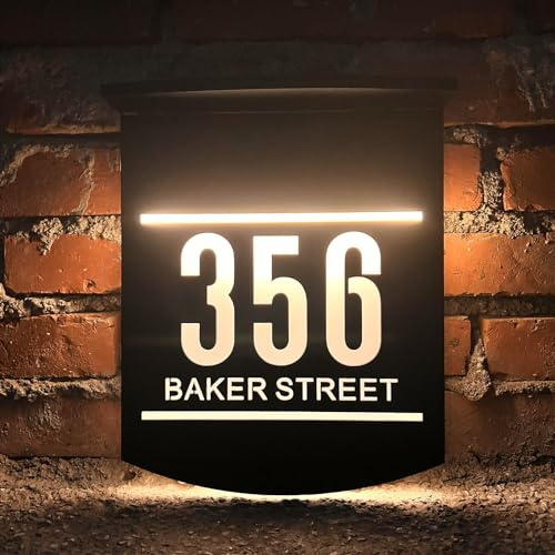 Solar House Number Sign – LED Lighted Waterproof Address Plaque for Outside, Illuminated Solar-Powered Acrylic Sign for Home Yard Street (HouseShape Sign)