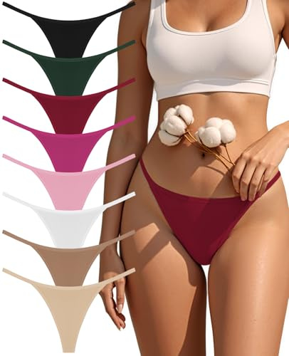 oshkang Cotton G-String Thongs for Women Underwear Breathable Stretch Low Rise Panties T-back Sexy Ladies 8 Pack