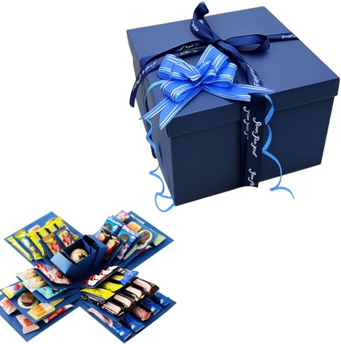Explosionsbox, 5 lagig DIY Überraschungsbox, Geschenkbox zum Selbstbefüllen, kreative surprise box für Geburtstag und Hochzeit (Blau)