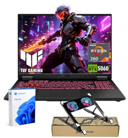 ASUS TUF A16 RTX 5060 Gaming Laptop, 16 FHD+ 165Hz Display, AMD Ryzen 7 260 (Beats Intel i7-14700), NVIDIA RTX 5060, 64GB DDR5 RAM, 4TB SSD, RGB Backlit KB, RJ-45, Bundle with PCO Laptop Cooler