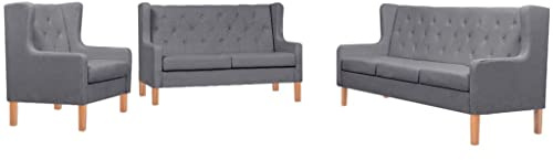 WHOPBXGAD 3 Piece Sofa Set Gray Fabric Living Room Furniture with Solid Wood Frame, Soft Polyester Upholstery, Easy Assembly for Lounge, TV Watching, Reading and Relaxation