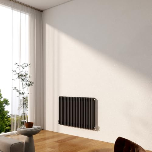 Traditional 3 Column Cast Iron Radiator, 600x1010mm Anthracite | Horizontal Designer Radiator Wall Mounted Central Heating, Durable Cast Iron Rads for Bedroom, Living Room & Hallway