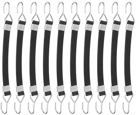 sourcing map 10 x Bungee-Seile mit Haken, 20,1 cm, Gummi-Planengurte mit Metallhaken-Schnallen zur Sicherung von Motorrad-Frachtplanen, Leinwänden, Schwarz