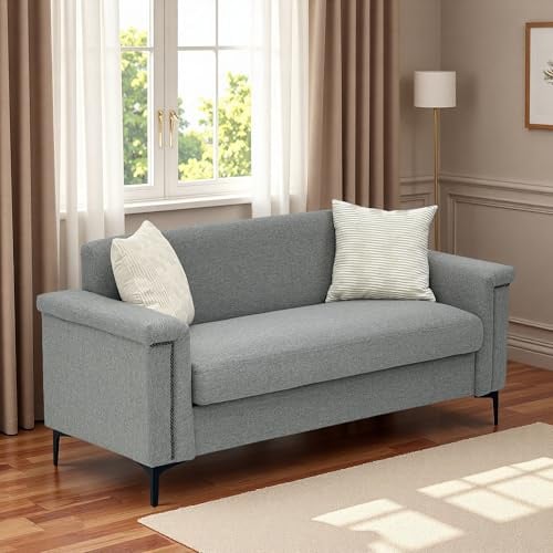 FammyLoft Sofa 2 Sitzer, Ecksofa mit Solides Holzgestell, für Wohnzimmer/Schlafzimmer/Büro, 172cm, Leinengewebe, Hellgrau