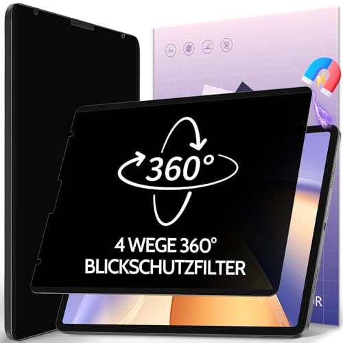 360°Magnetischer Blickschutzfilter für iPad Pro 12,9 Zoll (2022/2021/2020/2018),Abnehmbar 4-Wege Blickschutzfilter Privacy Screen, Anti Blaulicht Blendschutz,Hochempfindlich Blasenfrei Schutzfolie