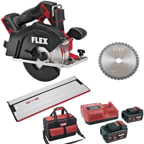 Flex Metall-Handkreissäge CSM 57 18-EC + Akku Set P-Set 55 R + Führungsschiene GRS 80 (18 V Metall-Handkreissäge + Führungsschiene, kabellos, Variable Drehzahl Winkelschleifer) 531029
