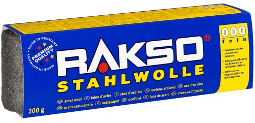RAKSO Stahlwolle fein 000-200g, 1 Banderole, Zwischenschliff von Lack, Schellack, poliert Kupfer, Messing & Öl, Wachs auf Holz