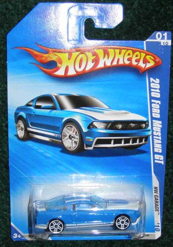 2010 HOT WHEELS HW GARAGE 01 OF 10 BLUE W/ WHITE BOTTOM & WHITE STRIPES 2010 FORD MUSTANG GT