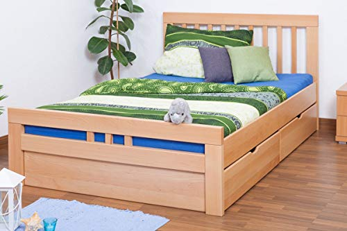 Steiner Shopping GmbH Einzelbett/Funktionsbett Easy Premium Line K8 inkl. 2 Schubladen und 1 Abdeckblende, 140 x 200 cm Buche Vollholz massiv Natur
