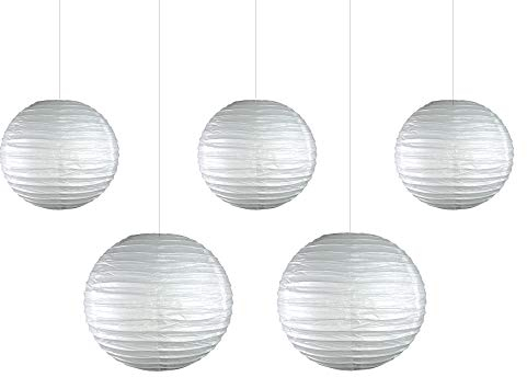 EinsSein 5er Mix Lampions rund 3X Medium (25cm) 2X Large (35cm) weiß Hochzeit Wedding Laterne Papierlampion