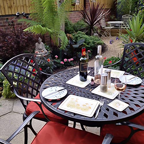 Lazy Susan Mia Round Garden Table and 4 Chairs Set | Cast Aluminium Furniture | Maintenance-free | Weatherproof | Antique Bronze Finish | 4 Emma Chairs
