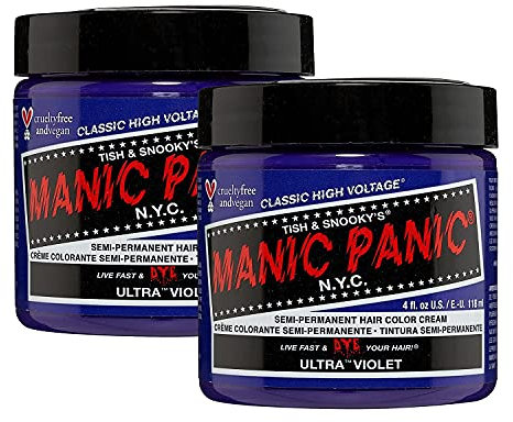 Manic Panic Ultra Violet Classic Creme, Vegan, Cruelty Free, Purple Semi Permanent Hair Dye 2 x 118ml