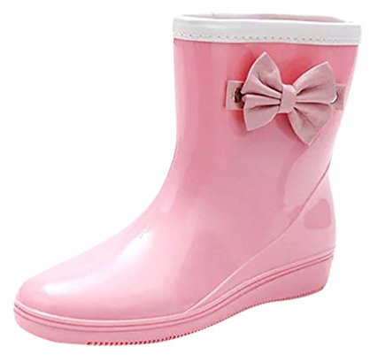 LvRao Bottines Cheville Moyen Haut Boots en Caoutchouc Mesdames Bottes de Pluie Imperméable Chaussures pour Femme Rose 40