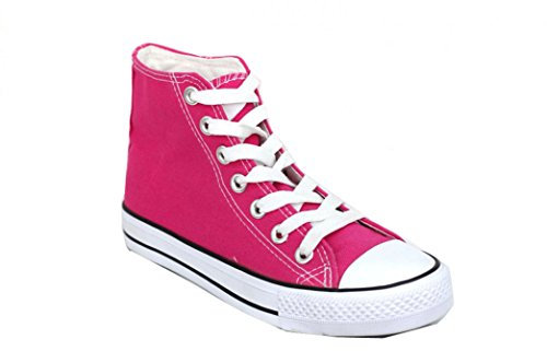 Divadames Womens High Top Lace Up Flat Canvas Pumps Ladies Casual Plain Shoes Size (Fuchsia, UK Footwear Size System, Adult, Women, Numeric, Medium, 4)
