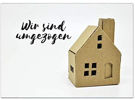 Einladungskarten Manufaktur Hamburg 8 x Postkarten für Umzug - Motiv Kartonhaus - Wohnungswechsel, Einzug, Auszug, neue Adresse, Karte