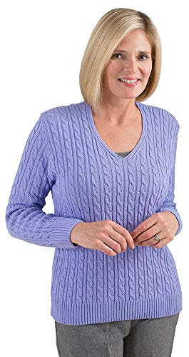Fashion Friendly Ladies V-Neck Cable Knit Jumper | 8 Available (Lilac, XL)