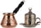 DEMMEX 6-teiliges türkisch-griechisches Kaffeeservice für 1 mit 1 mm dickem Kupfertopf und robustem Deckel und Löffel (Kupfer und Silber)