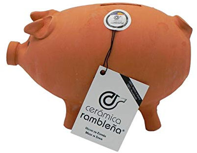 CERÁMICA RAMBLEÑA | Hucha Cerdito de Barro Rojo Tradicional | Hucha Infantil | 100% Hecho a Mano | 22x13x15 cm