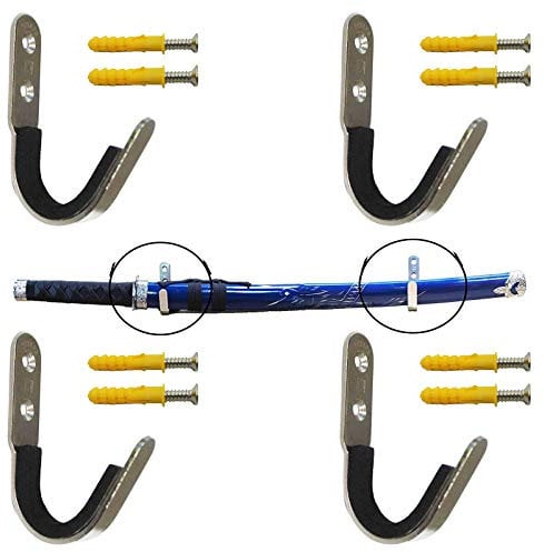 AUXPhome 4 Piece Wall Display Sword Rack Sword Holder Sword Stand Sword Bracket Hanger Hanging Hooks for Wall mounting - Holds Two Swords - Metal Hook with Felt Strips