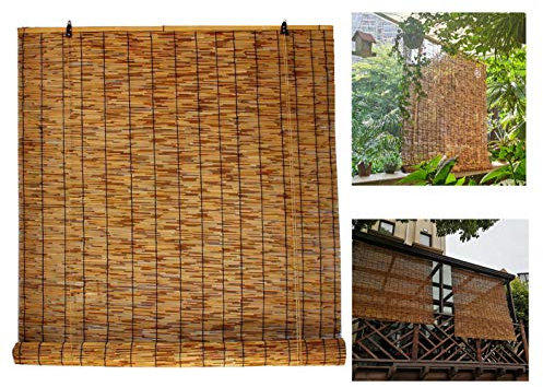 Jolan Bambus Rollo, Schilf Raffrollo, Lichtfilter Vorhang, Naturvorhang im Freien, staubdicht, feuchtigkeitsbeständig, leicht zu reinigen, im Garten, im Freien, Terrasse verwendet,125x225cm/49x89in
