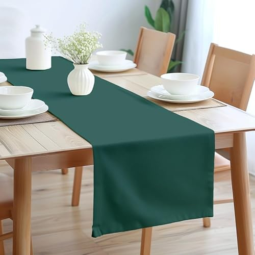Encasa XO Table Runner Größe 32x150 cm | Baumwoll -Leinwand Stoff | Emerald Solid Color | Waschbarer und dauerhaft