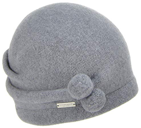Seeberger Damenmütze aus Beanie aus Wolle, Walkbeanie mit Mini-Pompons, Einheitsgröße, Herbst/Winter, Mittelgrau Smoke, One size
