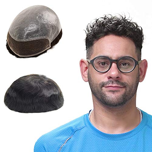 Lordhair Perücke Männer,Realität Toupet, 0,08 mm Dünne Leder Basis 20 * 25 CM Leichtes Haarersatzsystem Mittlerer Dichte,Französische Spitzen und fortschrittlich PU Kombinieren