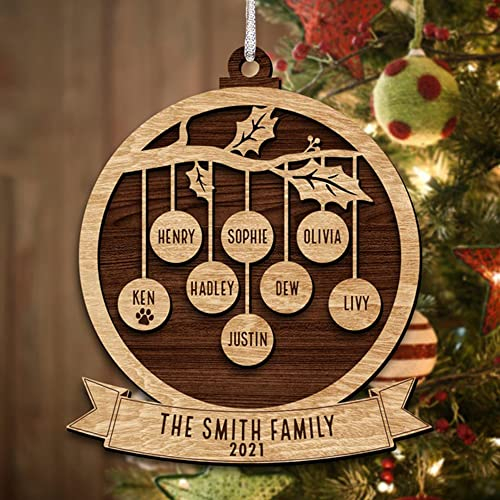 Noms personnalisés Bois Arbre généalogique Ornement de Noël, Signe de Noms de Famille personnalisé, Cadeau personnalisé pour Maman, pour Les Enfants Meilleures idées de Cadeaux pour Noël