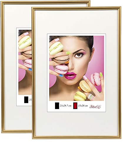 IDEAL TREND 2er 3er 5er Pack Photo Style Set Bilderrahmen Wanddeko Collage Poster Kunststoff Rahmen: Farbe: 2er Pack Gold | Format: 21x29,7 DIN A4