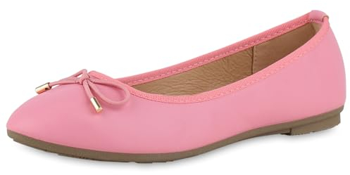 VAN HILL Damen Klassische Ballerinas Flache Kunstleder Schuhe Schleifen Slippers Bequeme Freizeitschuhe Sommerschuhe 203953 Rosa 38