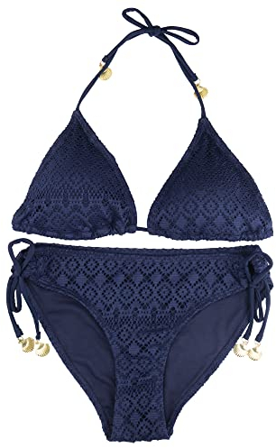 AIJIA Bikini Damen Set Gepolstert Badeanzug Klassischer Sexy Triangel Zweiteiliger Bademode Neckholder Swimsuit Split Strandkleidung Blau M