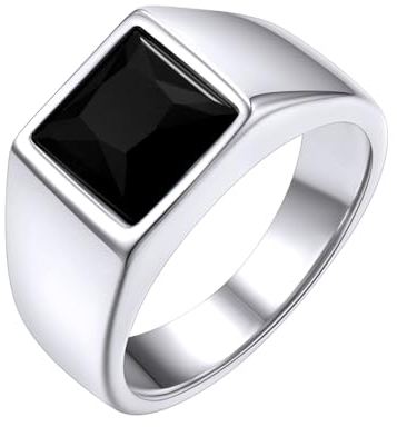 GoldChic Herrenring Damen Edelstahlring Siegelring mit schwarzem Stein Bandring 67mm Schmuck