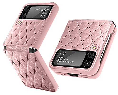 Ledertasche für Samsung Flip 4 Hülle, Muster Leder Galaxy Z Flip 4 Hülle Case, kommt mit kleinem gehärtetem Bildschirm, Design Fine Texture Z Flip 4 Hülle für Samsung Galaxy Z Flip 4 5G 2022-Rosa