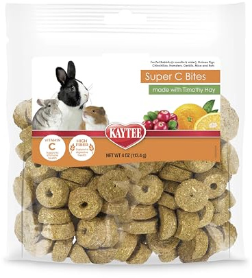 Kaytee Super C Bites Treat For Pet Guinea Pigs, Adult Rabbits, Chinchillas, and Other Small Animals, Cranberry and Orange, 4 oz