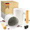 fiika Kaffeetassen Set weiß (2 x 350ml) einfarbig mit Holzgriff Eiche – moderne Kaffeebecher 2 Stück 0,35 Liter für Kaffee Tee Kakao und andere Getränke – große Tassen aus Keramik 2er Set matte Optik