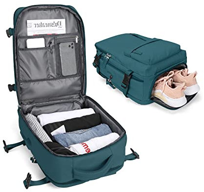 BJLFS Borse da Cabina per Ryanair Bagaglio a Mano Easyjet Borsa Zaino da Viaggio, Zaino da trekking,Zaino Casual per laptop da 14 pollici per scuola,Blu Pavone