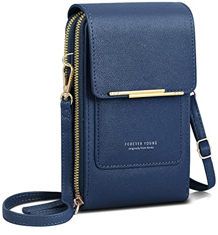 AIFILLE Petit Porte Monnaie Sac Bandoulière Telephone Portable Étui pour Femme Fille avec Réglable Carte Slots À Main Pochette Smartphone Moins de 6,8 Pouces, Bleu Marine,