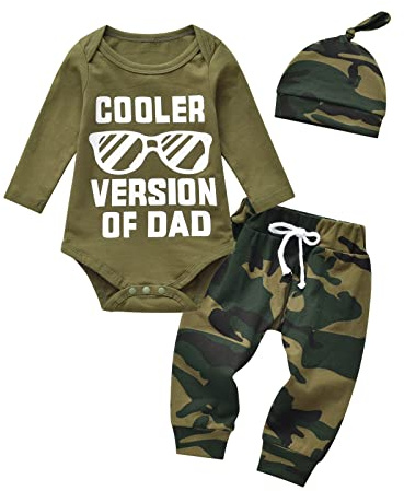 Tearfuty Neugeborenes Baby Junge Kleidung lange Ärmel Strampler Camouflage lange Hose + Hut Outfits 3er Set
