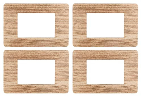 4 Pezzi Placche Compatibile Con Vimar Plana, Placche In Plastica (3 Posti/Moduli,Legno Chiaro)