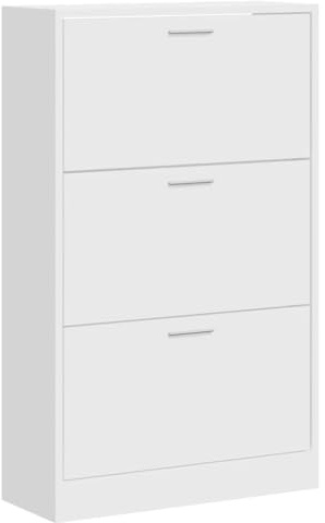 vidaXL shoe cabinet - high gloss white engineered wood - 3 pull-down drawers for entryway, hallway, bedroom 63x24x103 cm