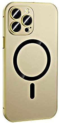 Sentechx Magnetic Metal Case Compatible with iPhone, Magnetic Charging Aluminium Metal Bumper Matte Case Cover, 360 Degree Full Protection Case for iPhone 14/13/12 Pro Max Gold